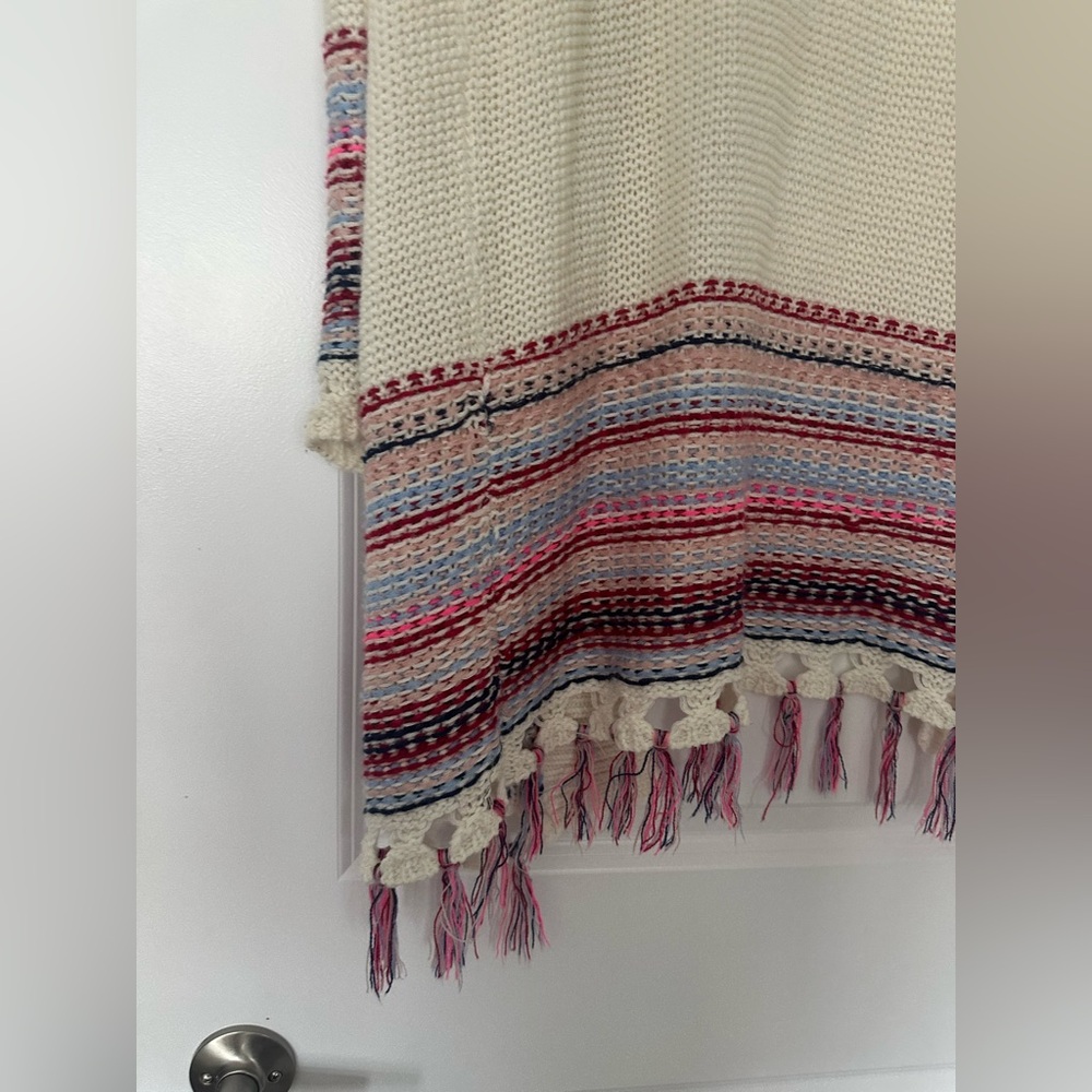 Ardene Cream Knit Cardigan with Tassels Boho Fringe Multicolor Striped - Picture 7 of 8